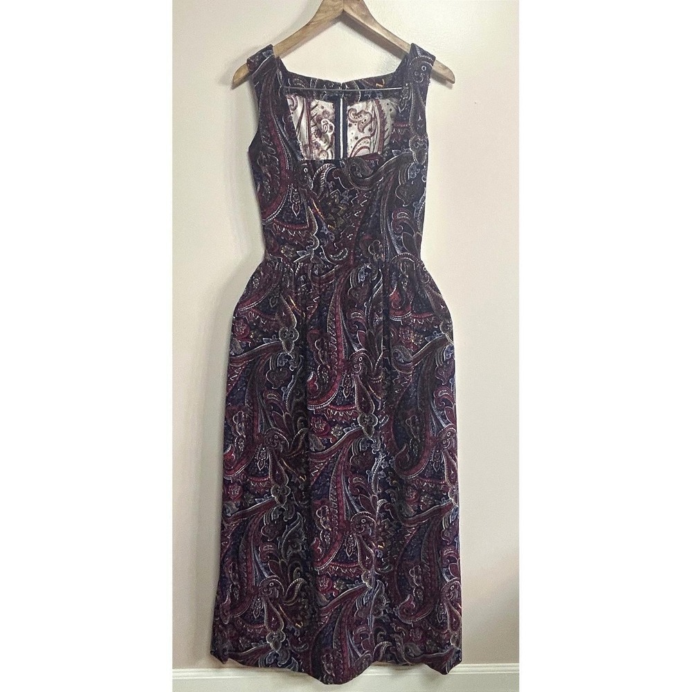 Vintage Maxi Dress Small 70s Paisley Corduroy Cottagecore Boho Festival Goth